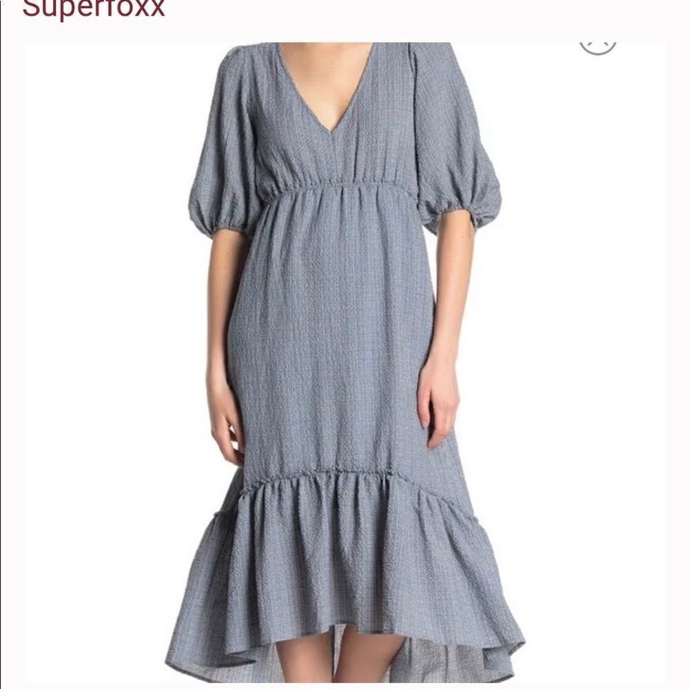 SUPERFOXX Maxi Dress Rainbow ELBOW SLEEVE HIGH Low Ruffle Dress Sz- Med